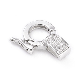 Honeyhandy Brass Micro Pave Clear Cubic Zirconia Twister Clasps, Long-Lasting Plated, Platinum, 18x13.5x6mm, Hole: 5.5x3.5mm