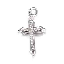 Honeyhandy Brass Micro Pave Cubic Zirconia Pendants, Cross, Platinum, 21x13x2mm, Hole: 3mm