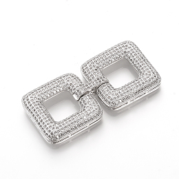 Honeyhandy Brass Micro Pave Cubic Zirconia Fold Over Clasps, Square, Platinum, 50x24x5mm, Hole: 11x11mm