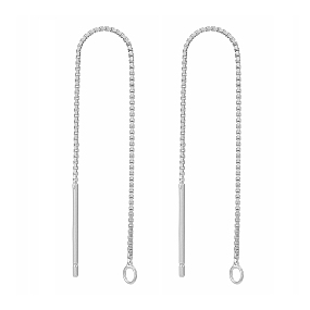 Honeyhandy Sterling Silver Stud Earring Findings, Ear Threads, Box Chains, Platinum, 68~70x0.65mm, Hole: 1~2mm