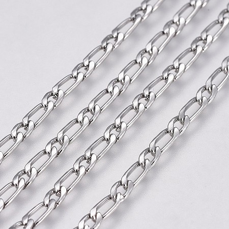 Honeyhandy 304 Stainless Steel Figaro Chains, Unwelded, Stainless Steel Color, 4.5~6.5x2.5~3x1mm