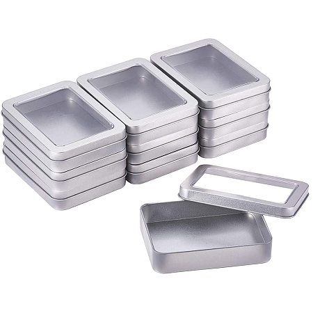 BENECREAT 10 Pack 4.5x3.5 Rectangle Metal Tin Cans Platinum Tin-Plated Box with Large Clear Window for Gifts Party Favors and Other Accessories