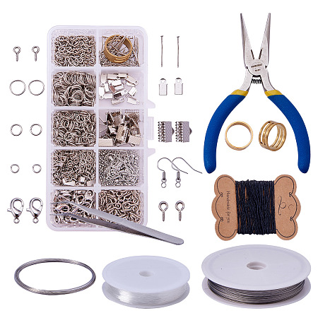 PandaHall Elite Jewelry Making Kit Jewelry Findings Starter Kit Jewelry Beading Making and Repair Tools Kit Jewelry Findings Accessories Pliers Wire Starter Tool, Platinum