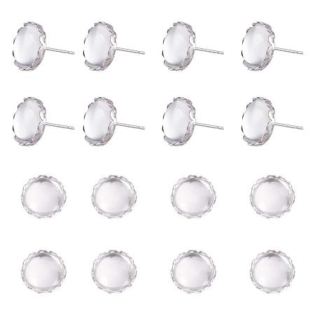 PandaHall Elite 30 pcs 12mm Flat Round Brass Stud Earring Cabochon Setting Post Cup with 30 pcs 12mm Clear Glass Cabochons for Earring DIY Jewelry Craft Making