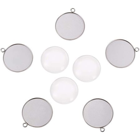 UNICRAFTALE 5 Sets 30mm Flat Round Tray Pendants Making 304 Stainless Steel Pendant Cabochon Settings and Transparent Glass Cabochon Metal DIY Pendant Findings for Women Necklaces Jewelry Making