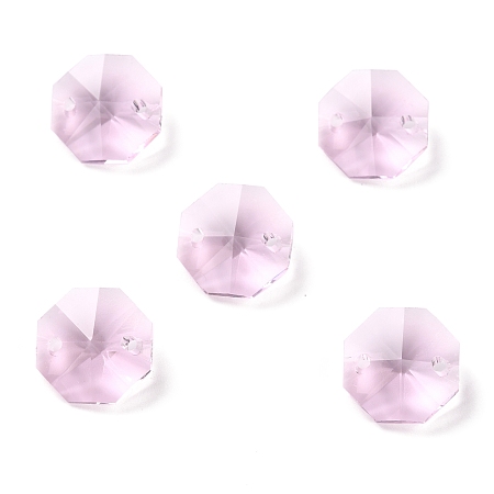 Honeyhandy Electroplate Glass Links Connectors, Faceted, for Chandelier Prism Beads Chain, DIY Craft Jewelry Decoration, Octagon, Pearl Pink, 14x14x7.5mm, Hole: 1.6mm