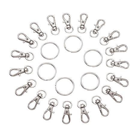 ARRICRAFT Alloy Swivel Lobster Claw Clasps, Swivel Snap Hook and Iron Split Key Rings, Platinum, 32x13mm and 25x2mm, 100pcs/set