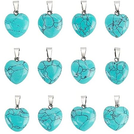 Arricraft 50 Pcs Heart Stone Pendant Charms, Synthetic Turquoise Pendants Gemstone Rock Charms for Jewelry Making