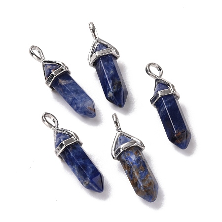 Honeyhandy Natural Sodalite Pendants, Faceted, with Platinum Tone Brass Findings, Lead free & Cadmium Free, Bullet, 27~30x9~10x7~8mm, Hole: 4x3mm