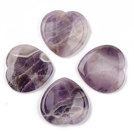 ARRICRAFT Natural Amethyst Thumb Worry Stone, Pocket Palm Stones, for Healing Reiki Stress Relief, Heart Shape, 39~40x39~40x5~6mm