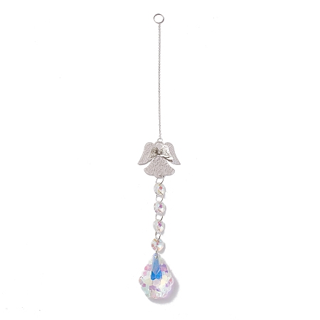Honeyhandy Hanging Suncatcher, Iron & Faceted Glass Pendant Decorations, with Jump Ring, Angel, Clear AB, 345x1mm, Hole: 11mm