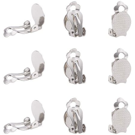 Arricraft 100 Pcs Platinum Iron Clip-on Earring Settings, DIY Earring Cabochon Setting for Non-Pierced Earring Making (Tray: 10mm)