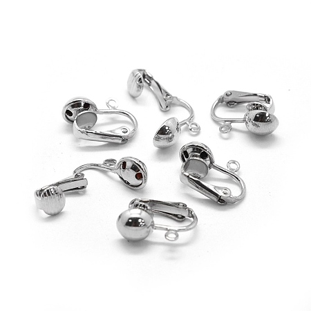 Honeyhandy Iron Clip-on Earrings Findings, For Non-pierced Ears, with Loop, Platinum, 17x12.5x8mm, Hole: 1.6mm