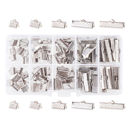 PandaHall Elite About 100 Pcs Iron Ribbon Bracelet Bookmark Pinch Crimp Clamp End Findings Cord Ends Fasteners Clasp Leather Crimp Ends Length 8mm 10mm 13mm 20mm 25mm Jewelry Making Platinum