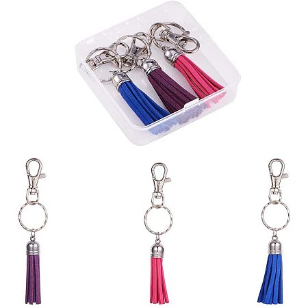 NBEADS 6 Pcs Leather Tassel Keychain Pendant Decorations, Alloy Swivel Lobster Claw Key Chains with Tassel Suede Cord and Iron Ring Hanging Keyring Accessories for DIY Key Chain Bag Car Ornaments