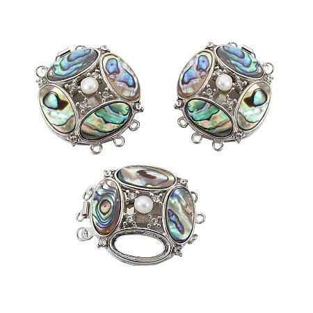 ARRICRAFT 1 Set Half Round Abalone/Paua Shell Box Clasps with Brass Findings for DIY Bracelets Necklace Making, 36.5x31x9mm, Hole: 1.8mm