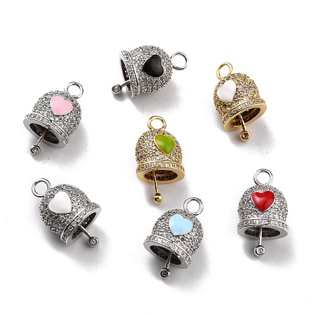 Brass Bell Pendants, Long-Lasting Plated, with Heart Enamel , Mixed Color, 21.5x12x10mm, Hole: 3mm
