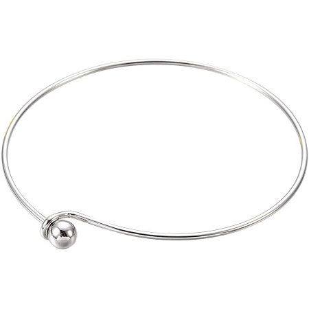 Pandahall Elite 30pcs 2.5” Wire Bracelet Bangle Brass Hook Bangle Bracelets with Ball Bead for Jewelry Making - Platinum