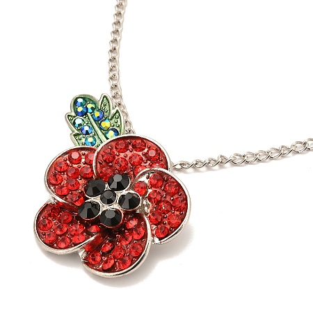 Honeyhandy Alloy Pendant Necklaces, with Rhinestone and Enamel, Poppy Flower, Colorful, 17.32 inch (44cm)