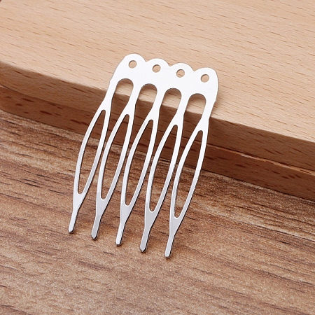 Honeyhandy Iron Hair Comb Findings, with Loops, Platinum, 40x27x0.8mm