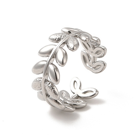 Honeyhandy 304 Stainless Steel Leafy Branch Open Cuff Ring for Women, Stainless Steel Color, US Size 7 1/4(17.5mm)