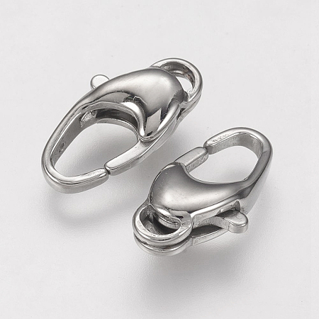 Honeyhandy 304 Stainless Steel Lobster Claw Clasps, Stainless Steel Color, 15x8x4.5mm, Hole: 1mm