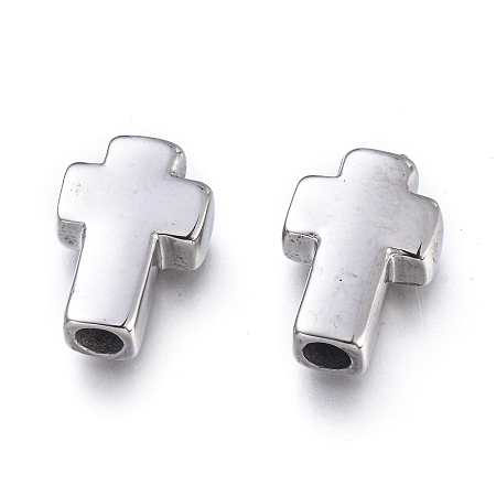 Honeyhandy 304 Stainless Steel Beads, Cross, Stainless Steel Color, 14~15x10x4mm, Hole: 2.7mm