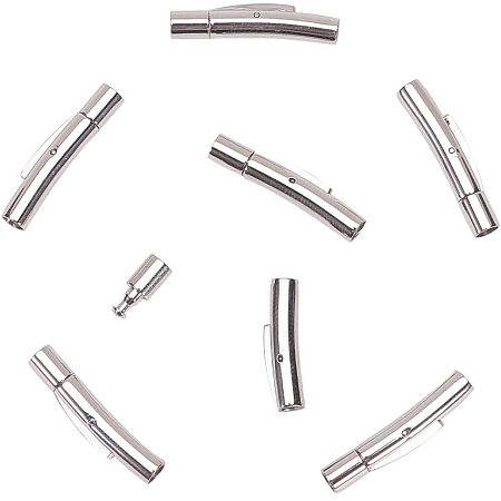 Arricraft 10pcs Stainless Steel Leather Cord End Clasps Bayonet Curved Tube Column Clasps Connectors for Bracelets Necklaces Buckle Jewelry Making 22.5x4x5mm