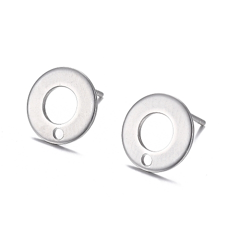 Honeyhandy 304 Stainless Steel Stud Earring Findings, Donut, Stainless Steel Color, 10.3mm, Hole: 1.3mm, Pin: 0.7mm