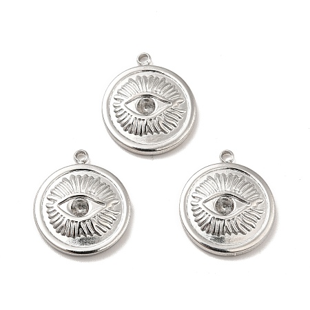 304 Stainless Steel Pendant Rhinestone Settings, Flat Round with Eye, Stainless Steel Color, Fit for 2.5mm Rhinestone, 17.5x15x3mm, Hole: 1.5mm