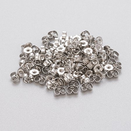 Honeyhandy 304 Stainless Steel Ear Nuts, Butterfly Earring Backs for Post Earrings, Stainless Steel Color, 4x3x2mm, Hole: 0.8mm