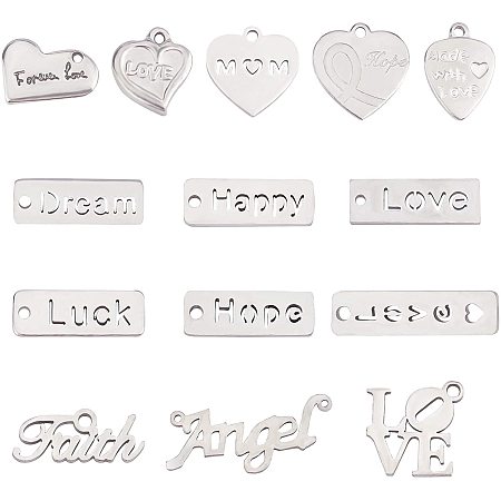 NBEADS Word Charm Pendants, Stainless Steel Pendants with Engraved Word Inspirational Message Charm Pendants for DIY Necklaces Bracelets Bangles Key Chains Jewelry Making Accessories