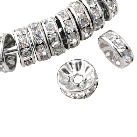 PandaHall Elite Flat Round 316 Stainless Steel Crystal Rhinestone Bead Spacers Size 10x4mm, about 10pcs/bag