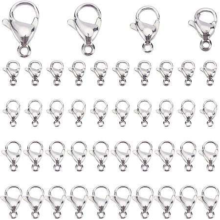 PandaHall Elite 80pcs Lobster Claw Clasps Grade A 304 Stainless Steel Jewelry Lobster Clasp Fastener Hook Clasps Parrot Trigger Clasps for Necklaces Bracelet Jewelry Making, (12mm/13mm/15mm/9mm)