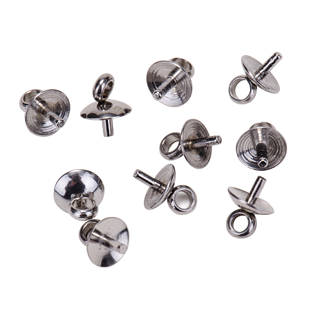 PandaHall Elite 6x5mm 304 Stainless Steel Cup Pearl Bail Pin Pendants For Half-drilled Beads Charms Jewelry Findings, 10pcs/bag