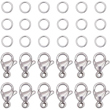 PandaHall Elite 300 pcs 4.4mm 304 Stainless Steel Jump Rings with 100pcs Lobster Claw Clasps for Earring Bracelet Necklace Pendants Jewelry DIY Craft Making, Stainless Steel Color