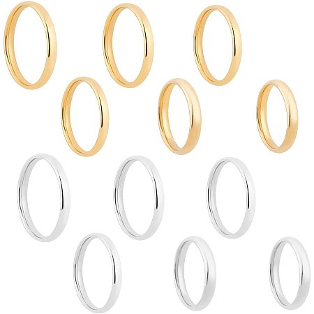 UNICRAFTALE About 12pcs Size 5/6/7/8/9/10 Stainless Steel Finger Ring Golden & Stainless Steel Color Flat Plain Band Rings Knuckle Finger for Unique Wedding Engagement Anniversary 3mm Wide