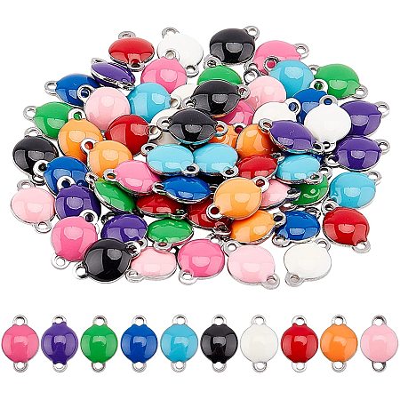 UNICRAFTALE About 60pcs 10 Colors Stainless Steel Enamel Links Flat Round Link Charm Linking Pendants Frames Connectors Jewelry Links for Jewelry Making 8mm