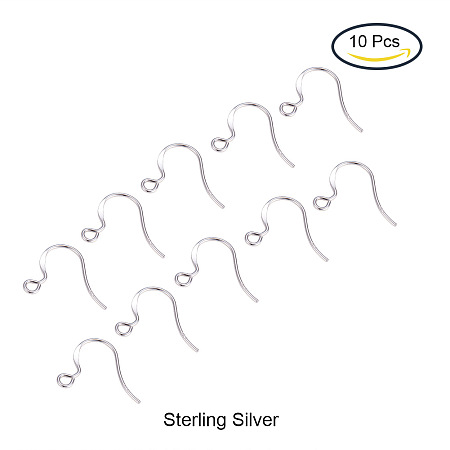 PandaHall Elite 10 Pcs 925 Sterling Silver Earring Hooks Hypo-Allergenic 15mm Platinum Earrings Earwires for Jewelry Findings