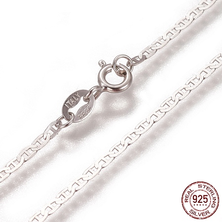 Honeyhandy Rhodium Plated 925 Sterling Silver Mariner Link Chain Necklaces, with Spring Ring Clasps, Platinum, 17.7 inch(45cm)