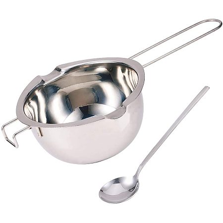 PandaHall Elite Stainless Steel Double Boiler Pot, 600ml/20oz Melting Pot with Long Handle Spoons for Butter Chocolate, Candy, Butter Cheese, Candle, Soap and Wax Making Kit