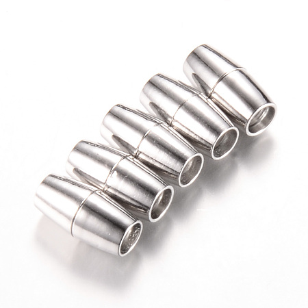 Honeyhandy Brass Magnetic Clasps with Glue-in Ends, Barrel, Platinum, 15x6mm, Half Hole: 3mm