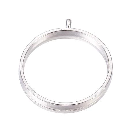 PandaHall Elite Alloy Open Back Bezel Pendants for DIY Resin Pressed Flower Jewelry Ring Platinum 32.5x28.5x4.5mm Hole: 2mm Inner Diameter: 25mm