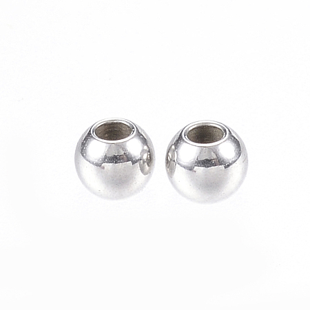 Honeyhandy 304 Stainless Steel Spacer Beads, Round, Stainless Steel Color, 3x2mm, Hole: 1~1.2mm