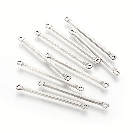 Honeyhandy 201 Stainless Steel Links connectors, Bar, Stainless Steel Color, 36x1.5x1.5mm, Hole: 1.2mm