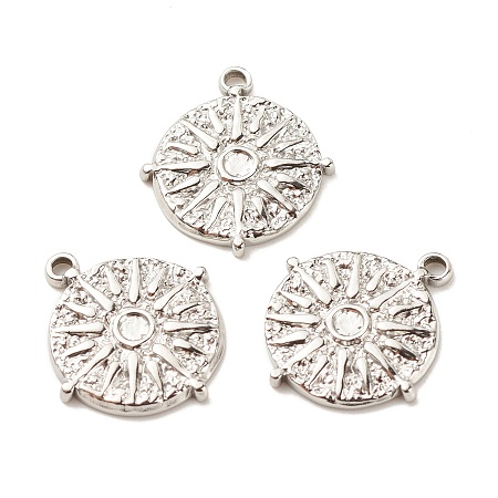 304 Stainless Steel Pendants, Textured, Flat Round with Sun, Stainless Steel Color, 22x19x2mm, Hole: 1.8mm