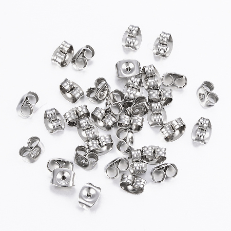 ARRICRAFT 304 Stainless Steel Ear Nuts, Earring Backs, Stainless Steel Color, 6x4.5x3.5mm, Hole: 0.9mm