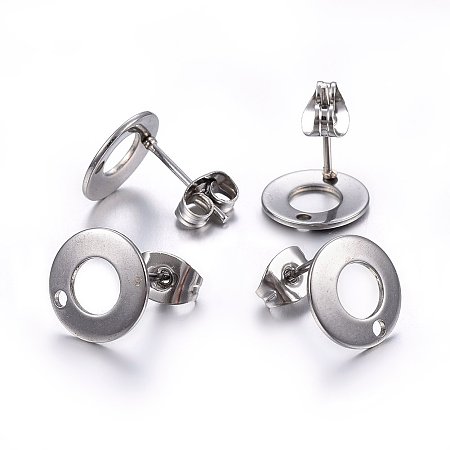 Honeyhandy 304 Stainless Steel Stud Earring Findings, Flat Round, Stainless Steel Color, 10x1mm, Hole: 1.5mm, Pin: 0.8mm