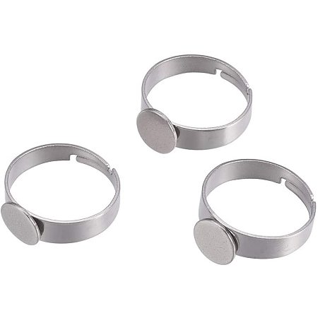 UNICRAFTALE 5pcs Stainless Steel Adjustable Flat Round Ring Base cabochon Settings DIY Bezel Blanks for Jewelry Rings Making 4.5x0.7mm