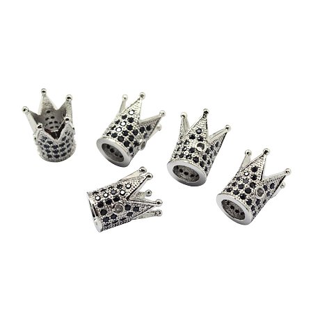 NBEADS 10pcs Cubic Zirconia Pave King Queen Crown Beads Bracelet Connector Spacer Charm Beads, Brass Loose Beads for Bracelet Necklace Earrings DIY Jewelry Making Crafts Design